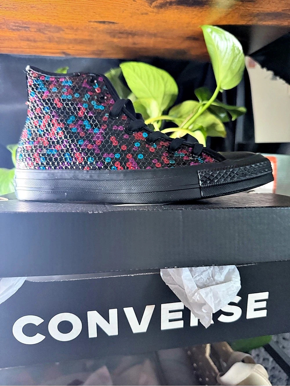 Converse Chuck Taylor All Star Sequin High Top Sneakers Black & Multicolor US 6